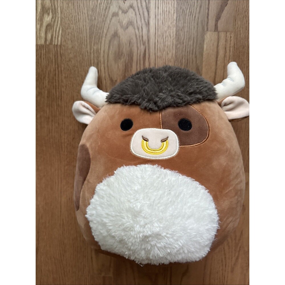 Shep The Highland Cow Squishmallows 13”‎ Brown Spotted Bull Ring Plush 2023